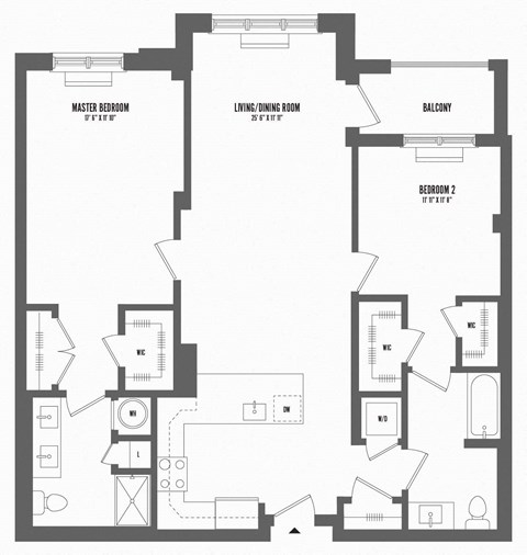 2 bedroom 1.5 bathroom Floor plan C at The Enclave, Jersey City, New Jersey